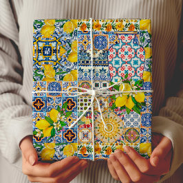 Chic Vase, mediterrane Orangenfliesen Geschenkpapier