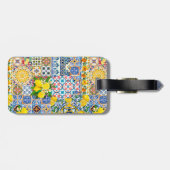 Chic Vase Mediterrane Orangenfliesen Monogramm Gepäckanhänger (Rückseite horizontal)