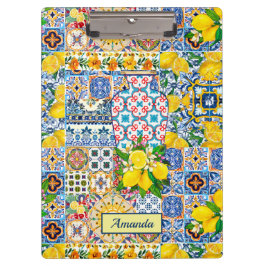 Chic Vase Mediterrane Orangenfliesen Monogramm Klemmbrett