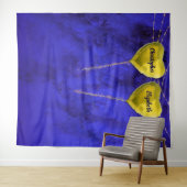 Chic Verlobt Heart Wedding Foto Hintergrund Blau Wandteppich (Beispiel (Horizontal))