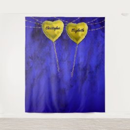 Chic Verlobt Heart Wedding Foto Hintergrund Blau Wandteppich