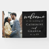 Chic Verlobung Couple Foto Black Wedding Willkomme Banner (Horizontal)