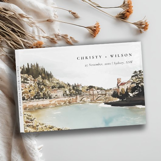 Chic Verona Adige Fluss Italy WasserfarbenWedding Gästebuch