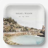 Chic Verona Adige Fluss Italy WasserfarbenWedding Pappteller (Vorderseite)