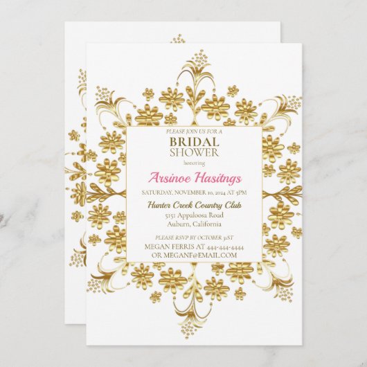 Chic Verziert Gold Blumendusche Einladung (Vorne/Hinten)