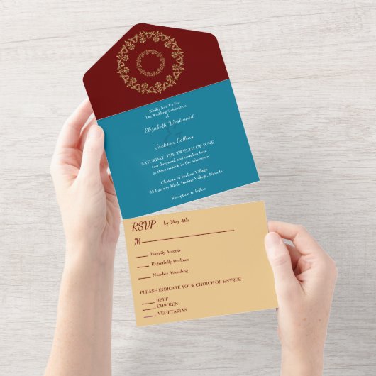 Chic Vibes Gold Wedding All In One Einladung (Abreißen)