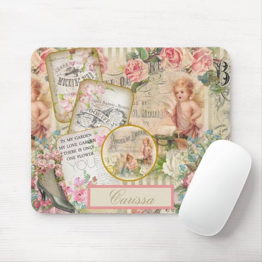Chic Viktorianisch Ephemera Angels Rose Mit Monogr Mousepad (Mit Mouse)