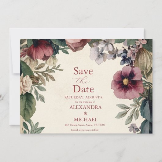 Chic Viktorianisch Royal Floral Wedding Save The Date (Vorderseite)