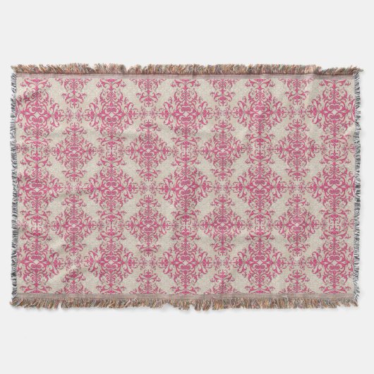 Chic Viktorianisch Style Floral Damask Muster Pink Decke (Vorderseite)