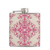 Chic Viktorianisch Style Floral Damask Muster Pink Flachmann (Vorderseite)