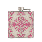 Chic Viktorianisch Style Floral Damask Muster Pink Flachmann (Rückseite)
