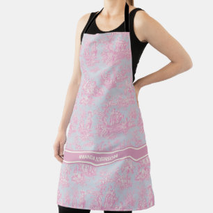 Chic Vintag blauen Rosa Toile de jouy bedruckt Schürze