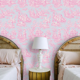 Chic Vintag blauen Rosa Toile de jouy bedruckt Tapete