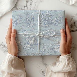 Chic Vintag Blue Grautoile de jouy bedruckt Geschenkpapier