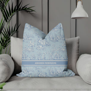 Chic Vintag Blue Grautoile de jouy bedruckt Kissen