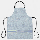 Chic Vintag Blue Grautoile de jouy bedruckt Schürze (Vorderseite)