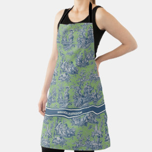 Chic Vintag Blue Green Toile de jouy bedruckt Schürze