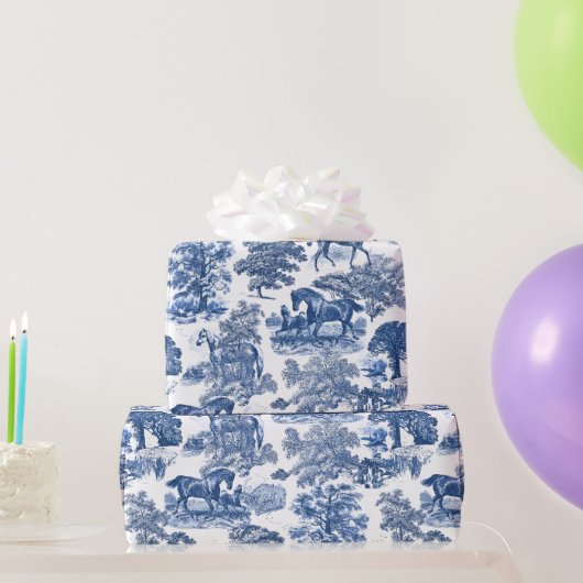 Chic Vintag Blue Horses Toile Muster Geschenkpapier (Partygeschenke)