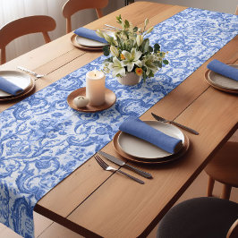 Chic Vintag Blue Toile de jouy monogram Kurzer Tischläufer