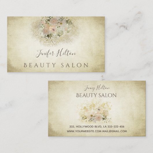 Chic Vintag boho Aquarell Blumenstrauß Visitenkarte (Vorne/Hinten)