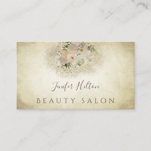 Chic Vintag boho Aquarell Blumenstrauß Visitenkarte (Vorderseite)