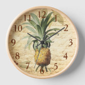 Chic Vintag Calligraphie Ananas Art Larg Uhr (Vorderseite)