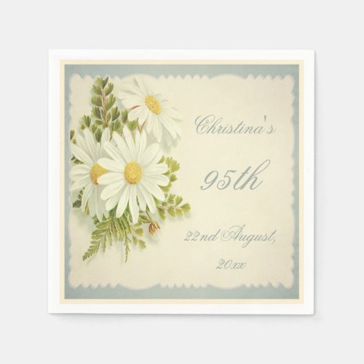 Chic Vintag Daisies 95th Birthday Serviettes Serviette (Vorderseite)