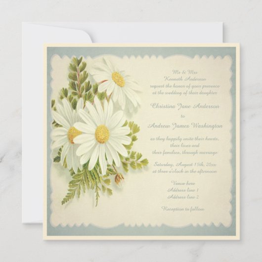 Chic Vintag Daisies Hochzeitsempfang Einladung (Rückseite)