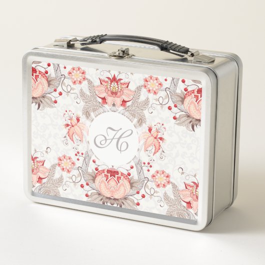Chic Vintag Floral Damask Monogram Lunchbox (Vorderseite)