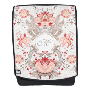 Chic Vintag floral Muster Damask Monogram BackP Rucksack