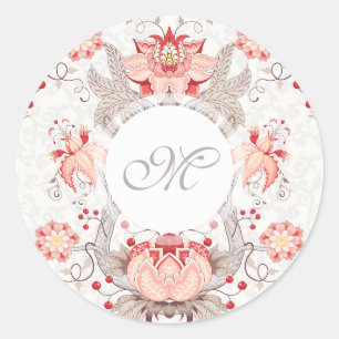 Chic Vintag Floral Pattern Damask Monogram Stick Runder Aufkleber