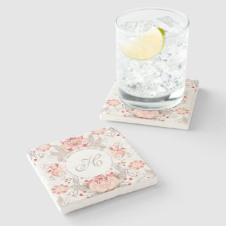 Chic Vintag Floral Pattern Damask Monogramm Stein Steinuntersetzer