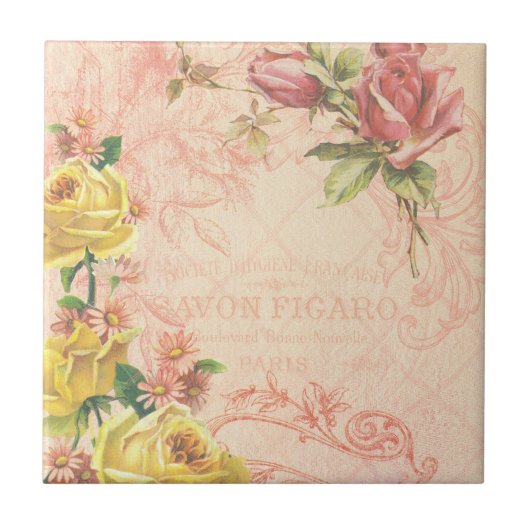 Chic Vintag Floral Tile Fliese (Vorderseite)