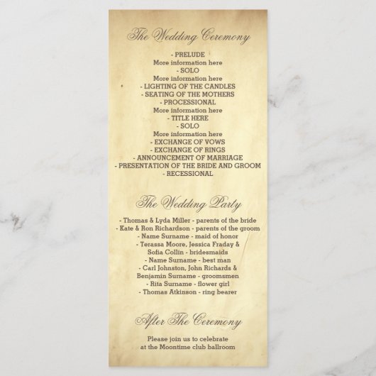 Chic Vintag geblüht Hochzeitsfeiern Programm (Rückseite)