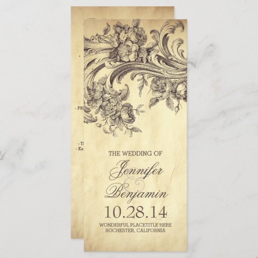 Chic Vintag geblüht Hochzeitsfeiern Programm (Vorne/Hinten)