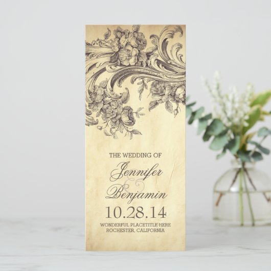 Chic Vintag geblüht Hochzeitsfeiern Programm (Stehend Vorderseite)