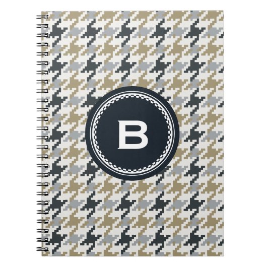 Chic Vintag Graues Hahnentrittmuster kariert Monog Notizblock (Vorderseite)