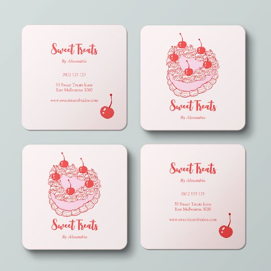 Chic Vintag Heart Cake Bäckerei Koch Quadratische Visitenkarte