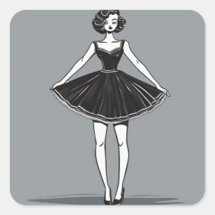 Chic Vintag LBD Illustrationsaufkleber Quadratischer Aufkleber
