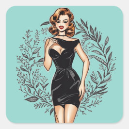 Chic Vintag LBD Illustrationsaufkleber Quadratischer Aufkleber