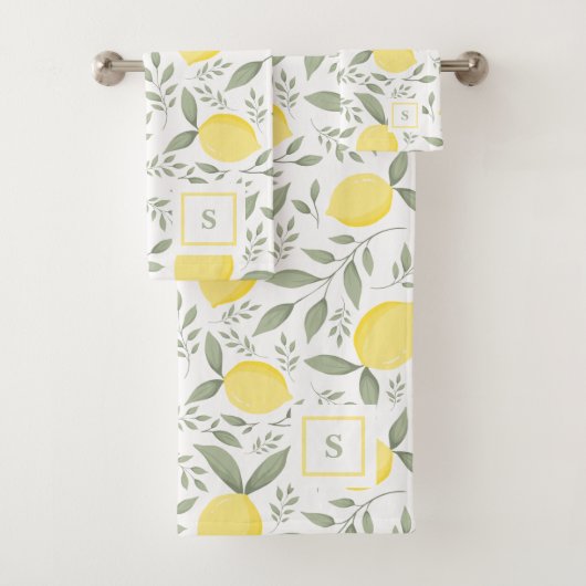 Chic Vintag Lemons und Blätter Monogramm Badhandtuch Set (Insitu)