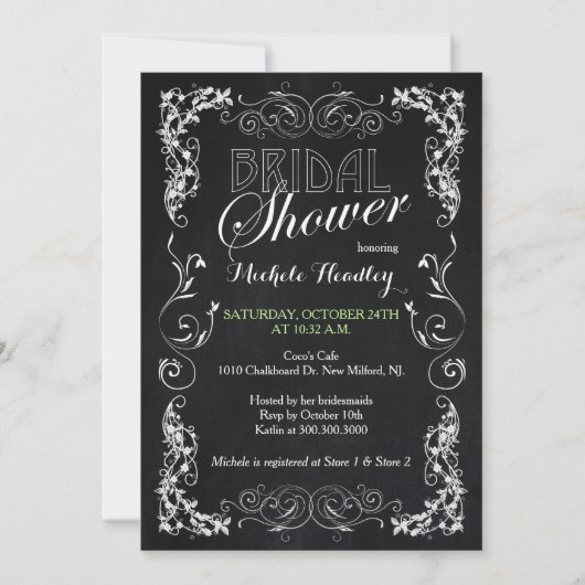 Chic Vintag Look Chalkboard Brautparty Einladung (Vorderseite)