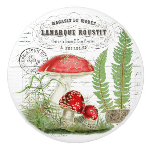 Chic Vintag Mushroom Fern & French Script Knopf Keramikknauf