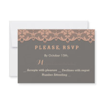Chic Vintag Peach Gray Lace Wedding RSVP