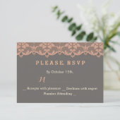Chic Vintag Peach Gray Lace Wedding RSVP Karte (Stehend Vorderseite)