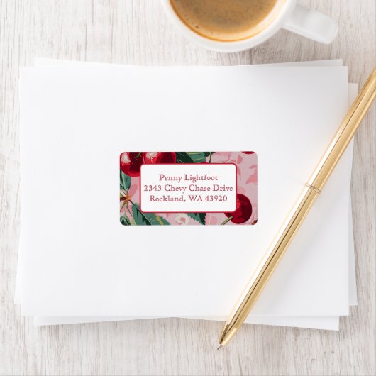 Chic Vintag Pink "Cherry Pop" Adressaufkleber (Insitu)