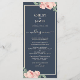 Chic Vintag Pink Rose Dark Blue Wedding Menükarte