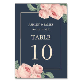 Chic Vintag Pink Rose Dark Blue Wedding Tischnummer
