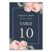 Chic Vintag Pink Rose Dark Blue Wedding Tischnummer (Rückseite)