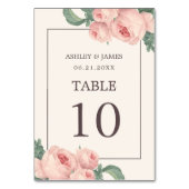 Chic Vintag Pink Rose Off-White Wedding Tischnummer (Rückseite)